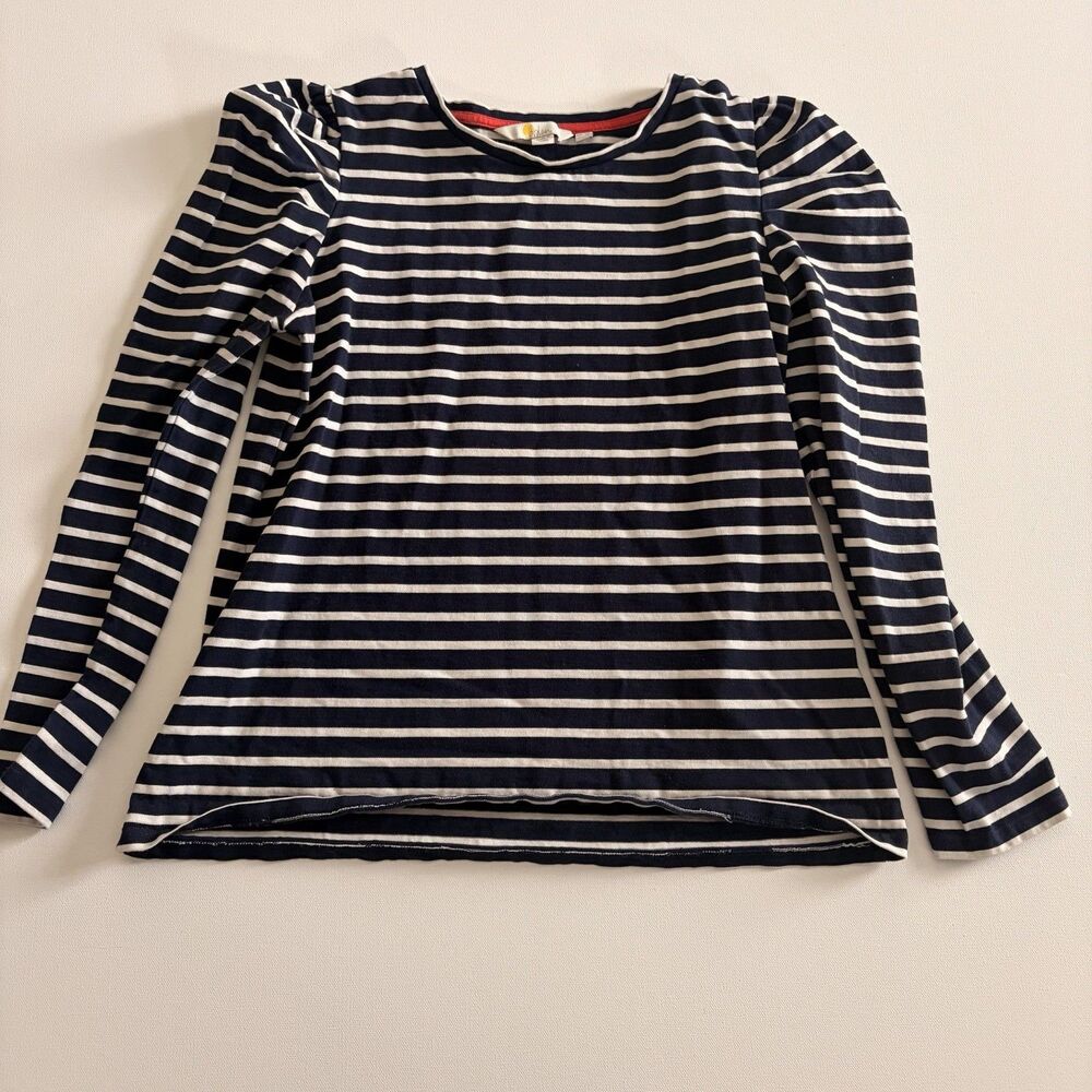 Boden Womens US 10 Navy and White Striped Long Sleeve Knit Shirt Shoulder Gather